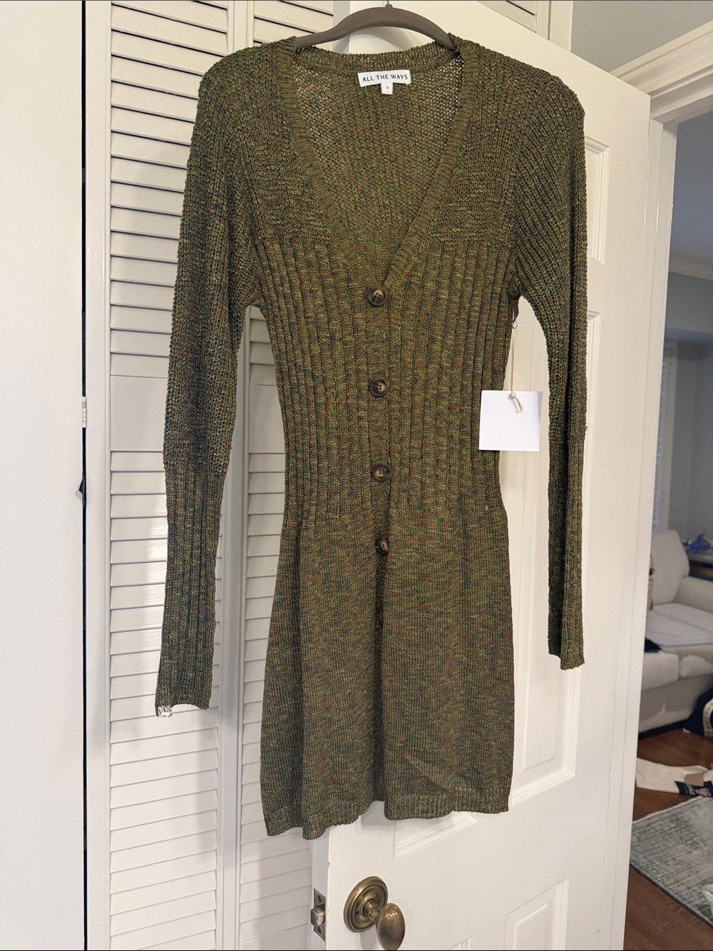 All The Ways Olive Green Ribbed Button-Front Long Sleeve Dress